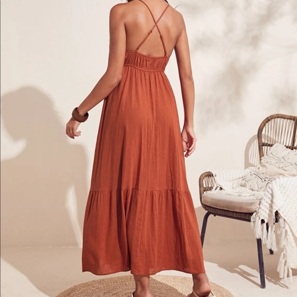 Boho rust crisscross open back cami maxi dress - Picture 3 of 10